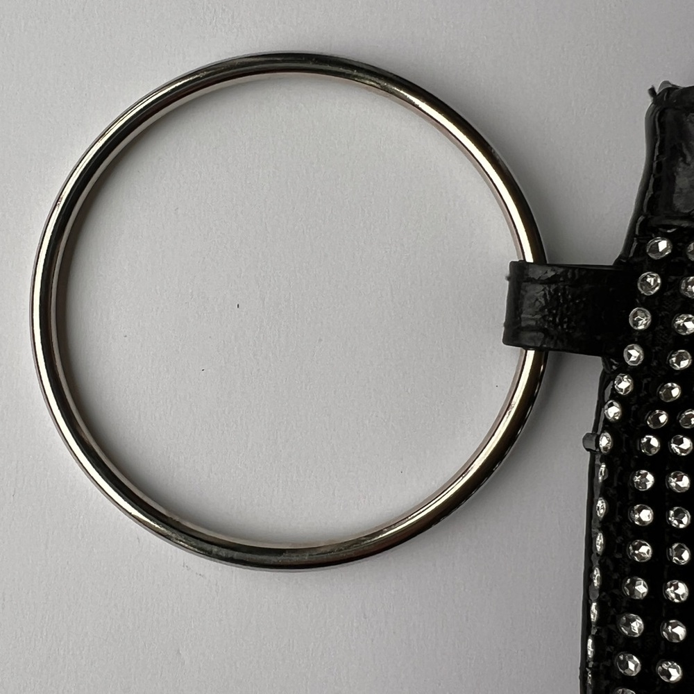 Black Patent Rhinestone Wristlet Clutch w/ Silver Hardware Small Sparkle Purse - Picture 4 of 8